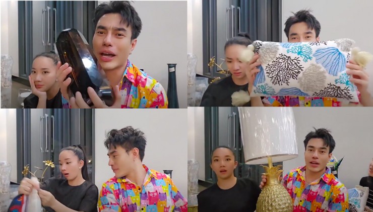 Lê Dương Bảo Lâm livestream "đập hộp" đồ nội thất sắm cho gia đình. Bình hoa cắm hoa 10 triệu đồng, gối 3,8 triệu đồng, đèn 18 triệu...