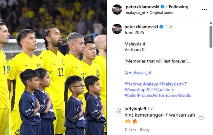 Bài đăng gây chú ý của HLV Peter Cklamovski